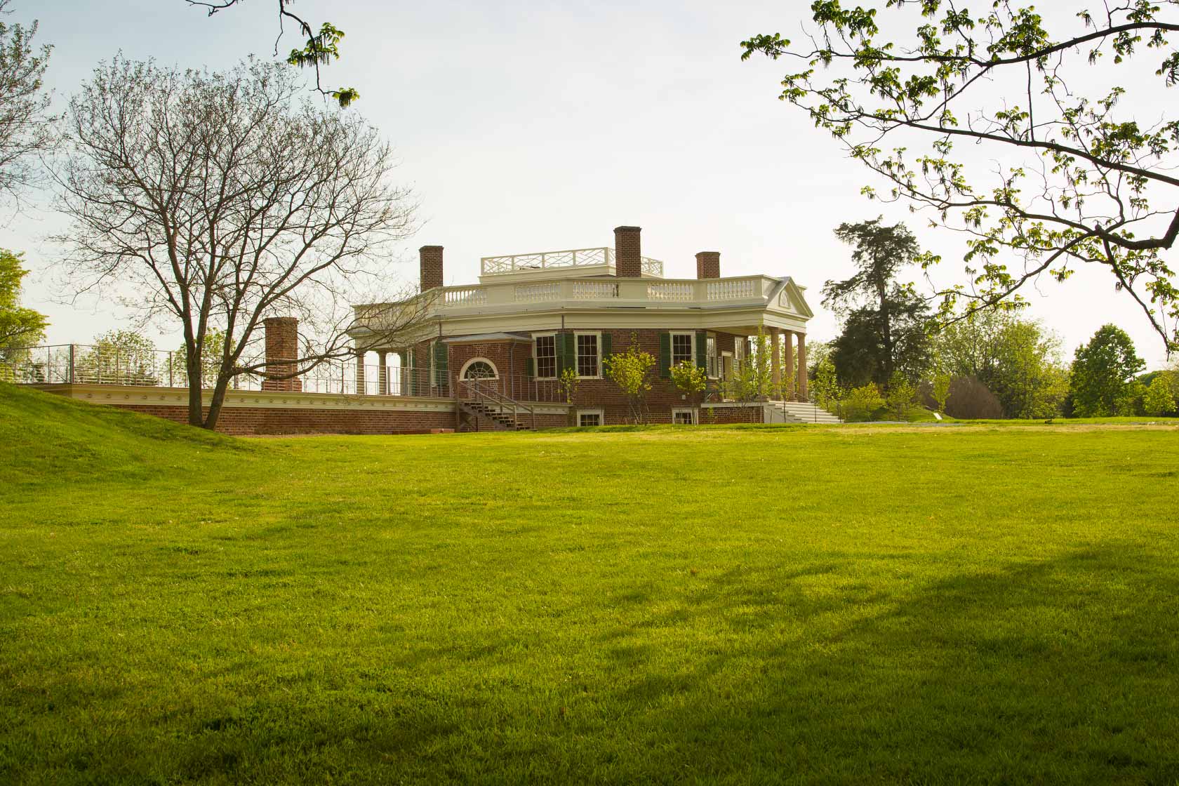 Poplar Forest—ranked among the top historic sites in Virginia—sits among budding trees and spring-green grass.