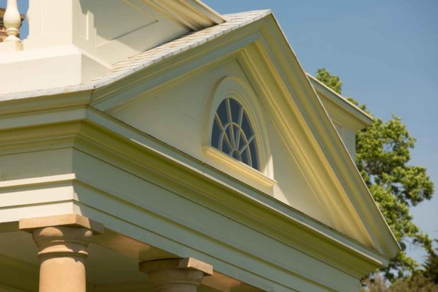 The exterior front window, an element of Thomas Jefferson architecture at Poplar Forest, is seen in detail.