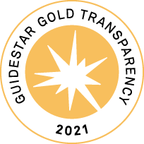 emblem to represent gold transparency. Image shows circle with star silhouette and text around it saying Guidestar Gold Transparency 2021.